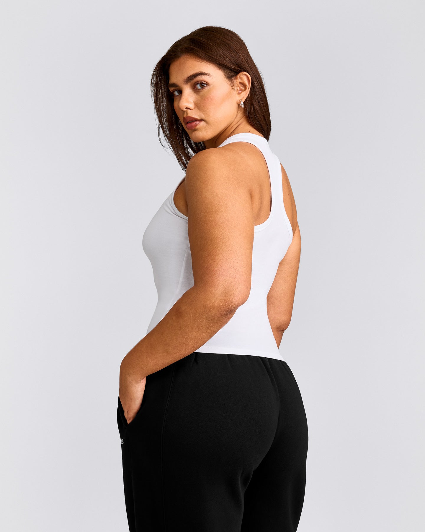 Cotton Fitted Tank Top with Grey Logo | White