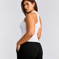 Cotton Fitted Tank Top with Grey Logo | White