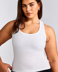 Cotton Fitted Tank Top with Grey Logo | White