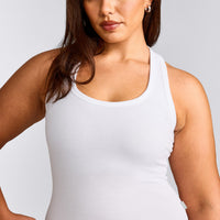 Cotton Fitted Tank Top with Grey Logo | White
