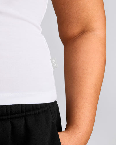 Cotton Fitted Tank Top with Grey Logo | White