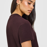Cotton Relaxed T-Shirt with Grey Logo | Plum Brown