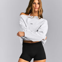 Cotton Vintage Lounge Off-The-Shoulder Sweatshirt | Light Grey Marl
