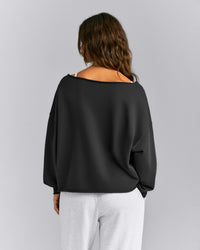 Cotton Vintage Lounge Off-The-Shoulder Sweatshirt | Washed Black
