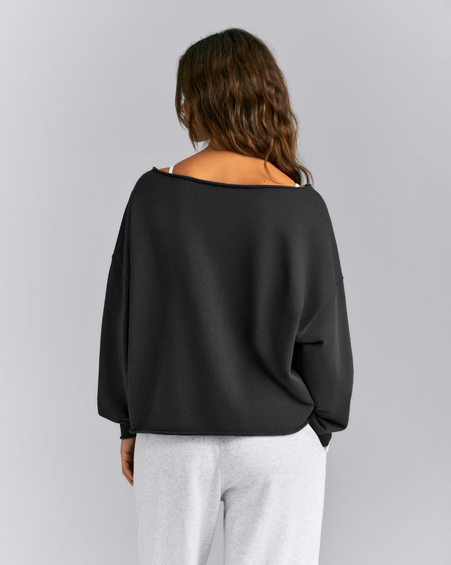 Cotton Vintage Lounge Off-The-Shoulder Sweatshirt | Washed Black