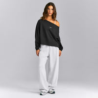 Cotton Vintage Lounge Off-The-Shoulder Sweatshirt | Washed Black