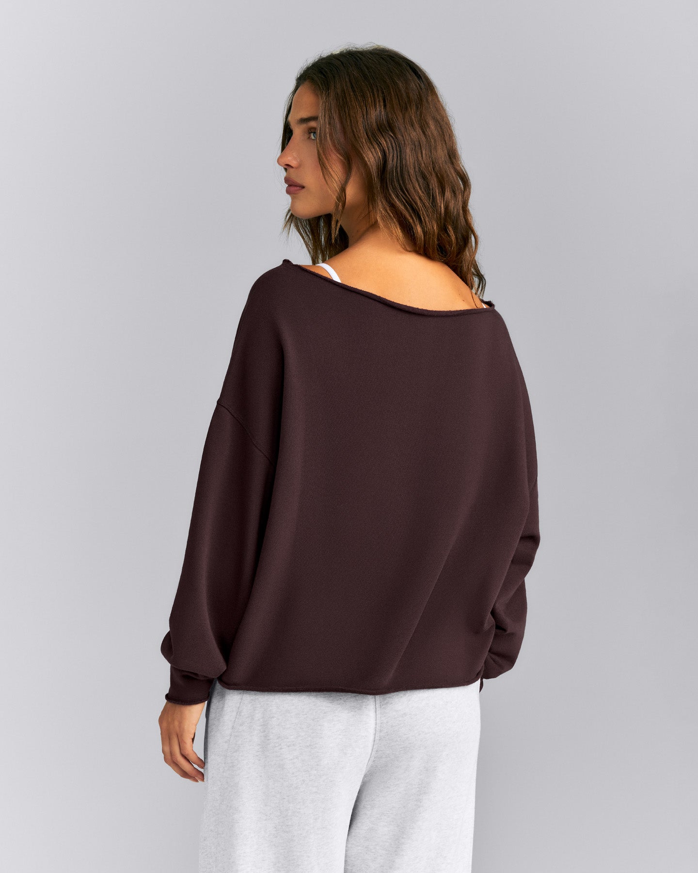 Cotton Vintage Lounge Off-The-Shoulder Sweatshirt | Washed Plum Brown