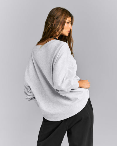 Cotton Vintage Lounge V Neck Sweatshirt | Light Grey Marl