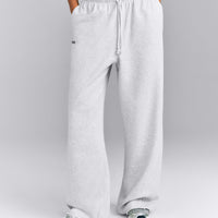 Cotton Vintage Lounge Wide Leg Joggers | Light Grey Marl