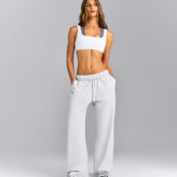 Cotton Vintage Lounge Wide Leg Joggers | Light Grey Marl