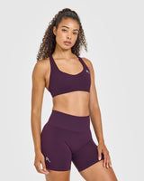 EasyLift™ Cross Back Sports Bra with White Logo | Blackberry Purple