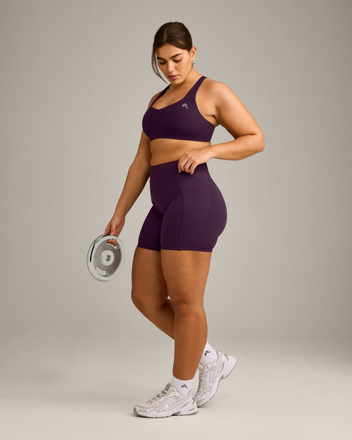 EasyLift™ Cross Back Sports Bra with Grey Logo | Blackberry Purple