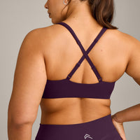EasyLift™ Cross Back Sports Bra with Grey Logo | Blackberry Purple
