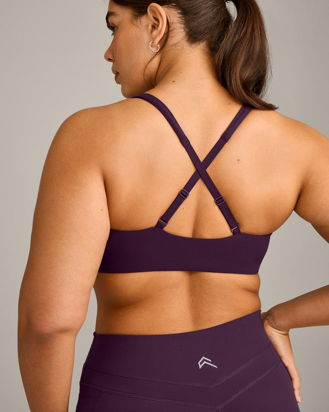 EasyLift™ Cross Back Sports Bra with Grey Logo | Blackberry Purple