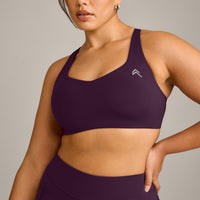 EasyLift™ Cross Back Sports Bra with Grey Logo | Blackberry Purple