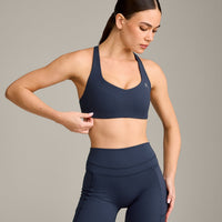 EasyLift™ Cross Back Sports Bra with Grey Logo | True Blue