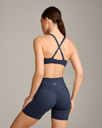 EasyLift™ Cross Back Sports Bra with Grey Logo | True Blue
