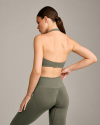EasyLift™ Halter Bralette with Grey Logo | Alpine Green