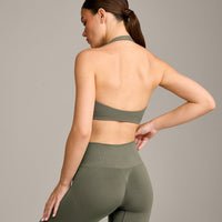 EasyLift™ Halter Bralette with Grey Logo | Alpine Green