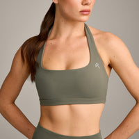 EasyLift™ Halter Bralette with Grey Logo | Alpine Green
