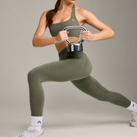 EasyLift™ Halter Bralette with Grey Logo | Alpine Green