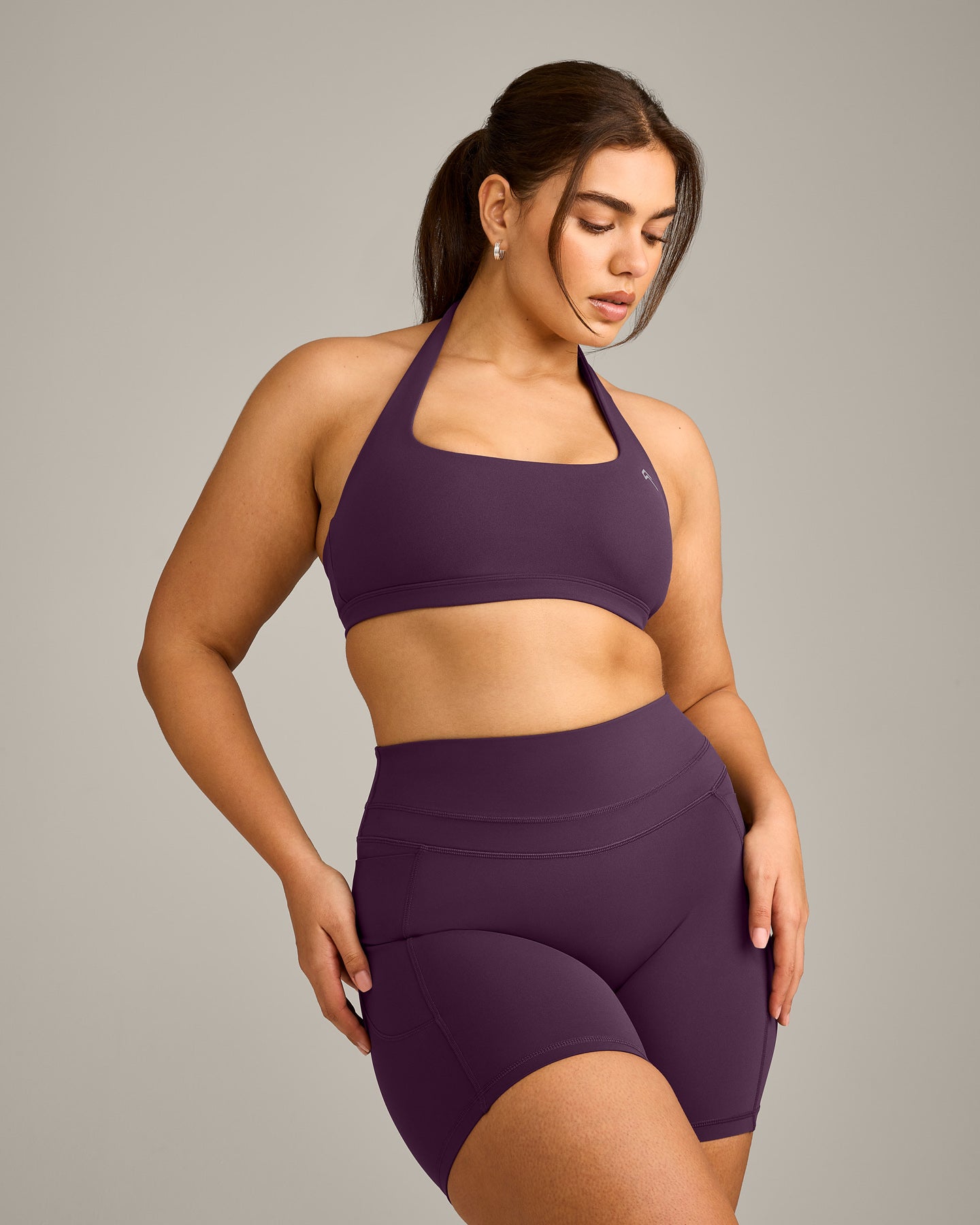 EasyLift™ Halter Bralette with Grey Logo | Blackberry Purple