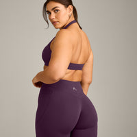 EasyLift™ Halter Bralette with Grey Logo | Blackberry Purple