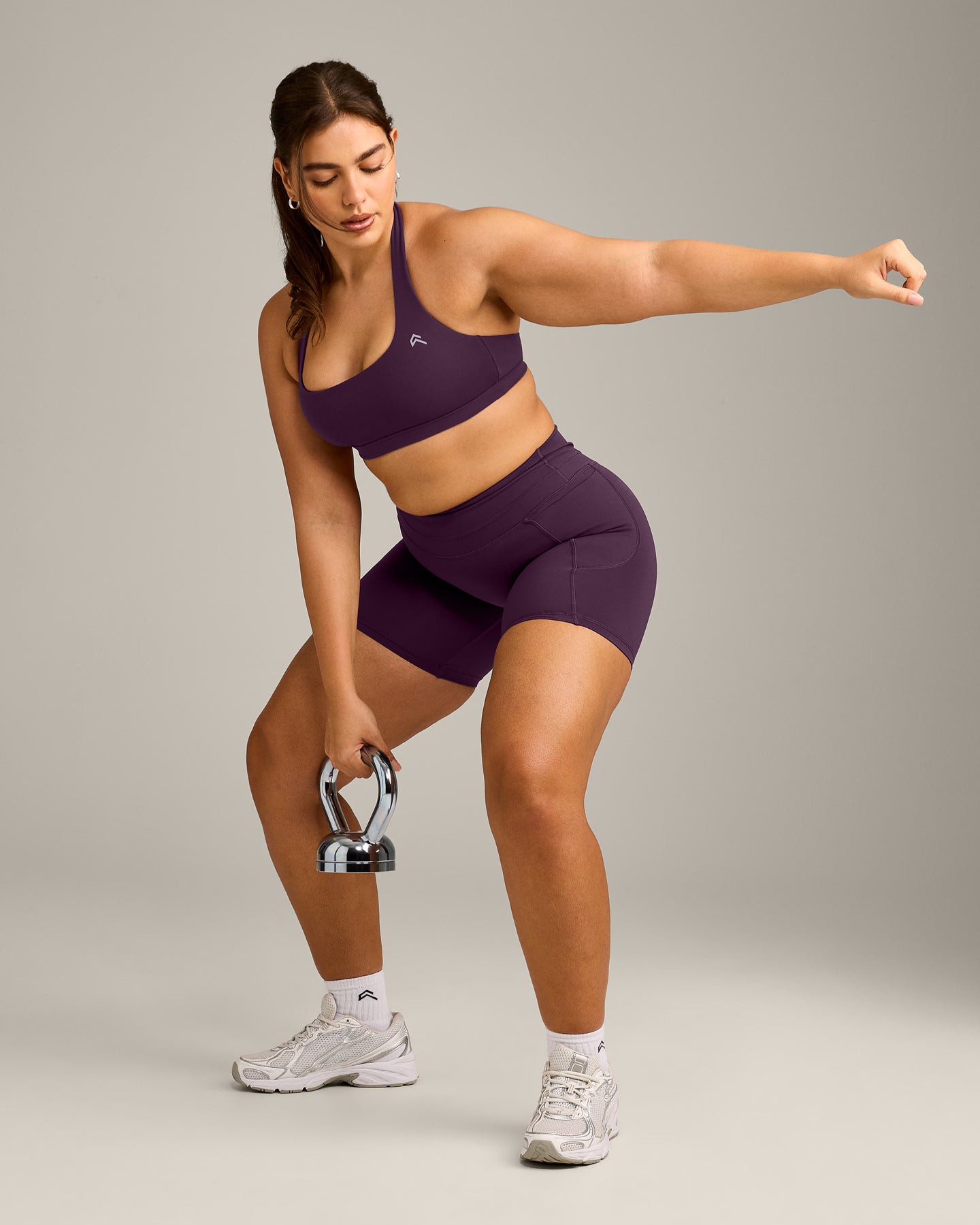 EasyLift™ Halter Bralette with Grey Logo | Blackberry Purple