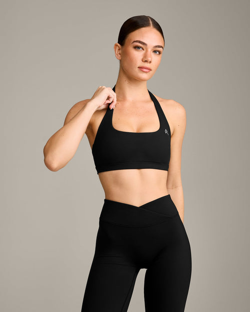 EasyLift™ Halter Bralette with Grey Logo | Black