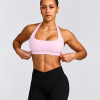 EasyLift™ Halter Bralette with Grey Logo | Chalk Pink