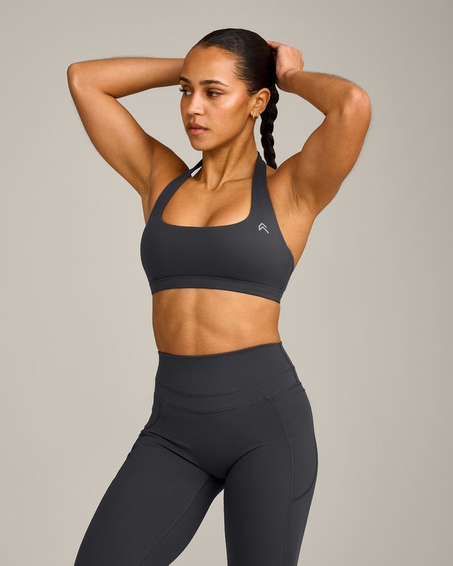 EasyLift™ Halter Bralette with Grey Logo | Coal