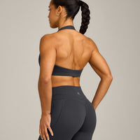EasyLift™ Halter Bralette with Grey Logo | Coal