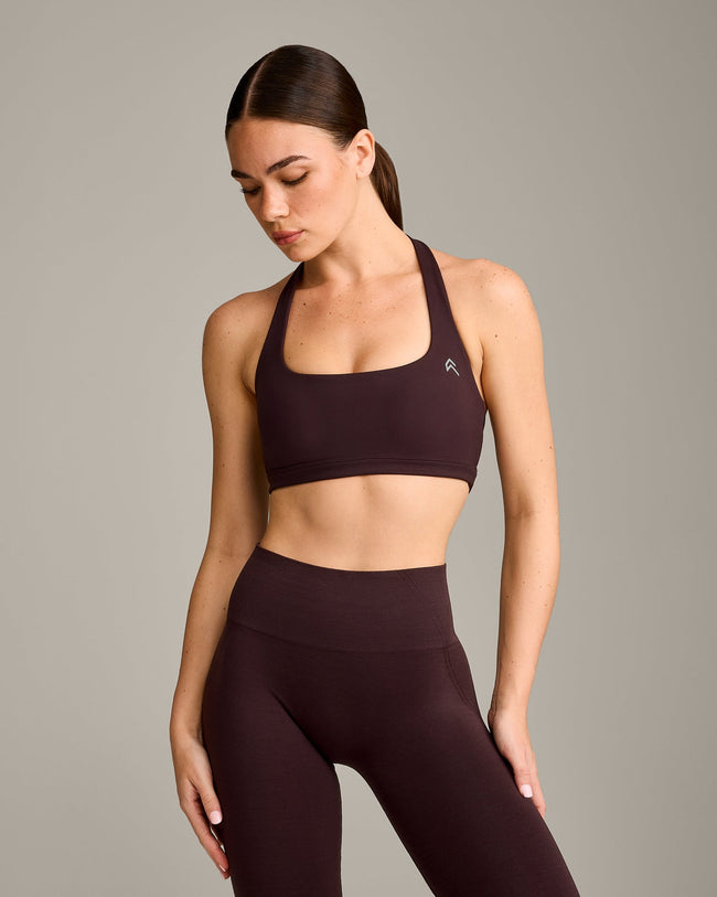 EasyLift™ Halter Bralette with Grey Logo | Plum Brown