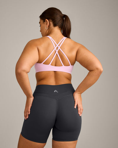 EasyLift™ High Neck Sports Bra with Grey Logo | Chalk Pink