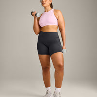 EasyLift™ High Neck Sports Bra with Grey Logo | Chalk Pink