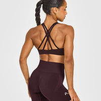 EasyLift™ High Neck Sports Bra with White Logo | Plum Brown