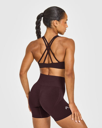 EasyLift™ High Neck Sports Bra with White Logo | Plum Brown