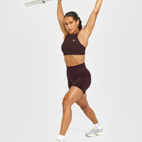 EasyLift™ High Neck Sports Bra with White Logo | Plum Brown