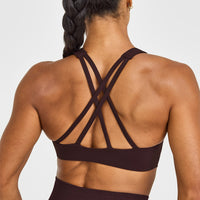 EasyLift™ High Neck Sports Bra with White Logo | Plum Brown