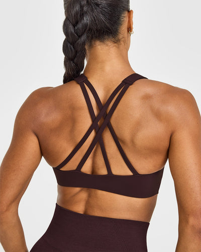 EasyLift™ High Neck Sports Bra with White Logo | Plum Brown