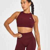 EasyLift™ High Neck Sports Bra with White Logo | Rosewood
