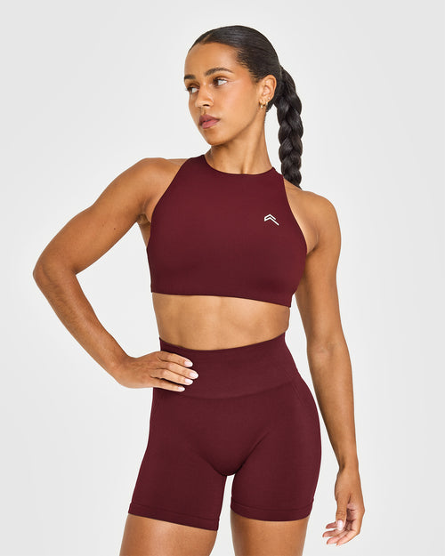 Oner Modal EasyLift™ High Neck Sports Bra with White Logo | Rosewood