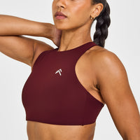 EasyLift™ High Neck Sports Bra with White Logo | Rosewood