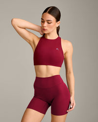EasyLift™ High Neck Sports Bra with Grey Logo | Ruby Red
