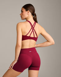 EasyLift™ High Neck Sports Bra with Grey Logo | Ruby Red