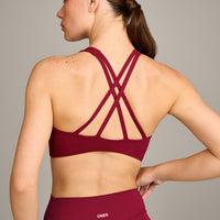 EasyLift™ High Neck Sports Bra with Grey Logo | Ruby Red