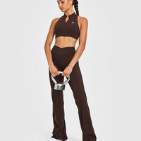 EasyLift™ Zip High Neck Sports Bra with White Logo | 70% Cocoa