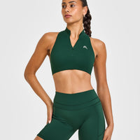 EasyLift™ Zip High Neck Sports Bra with White Logo | Racing Green