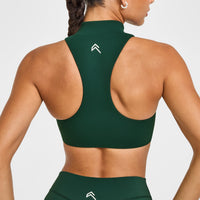 EasyLift™ Zip High Neck Sports Bra with White Logo | Racing Green
