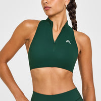 EasyLift™ Zip High Neck Sports Bra with White Logo | Racing Green